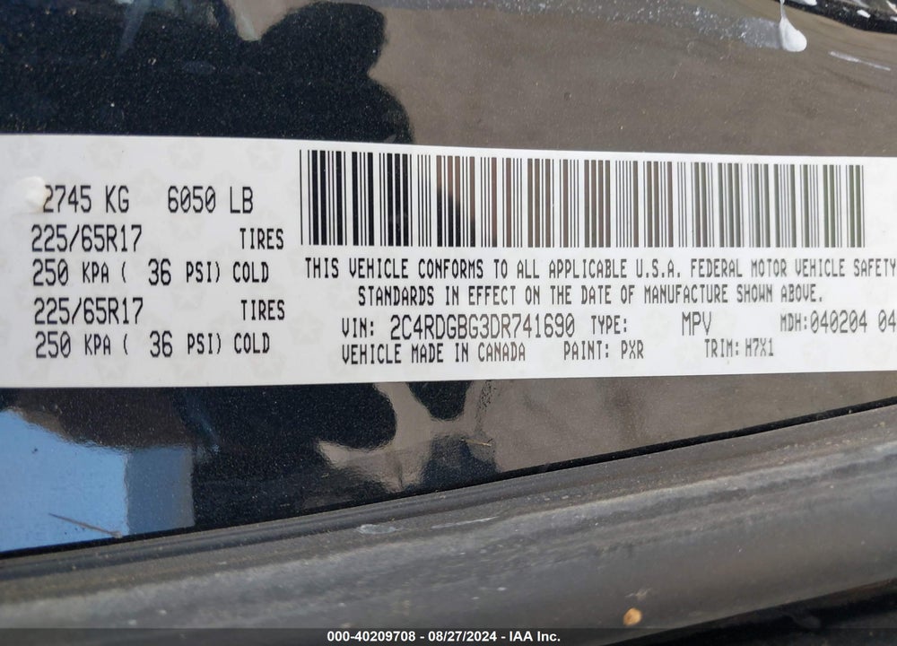 2013 DODGE GRAND CARAVAN AMERICAN VALUE PKG VIN: 2C4RDGBG3DR741690