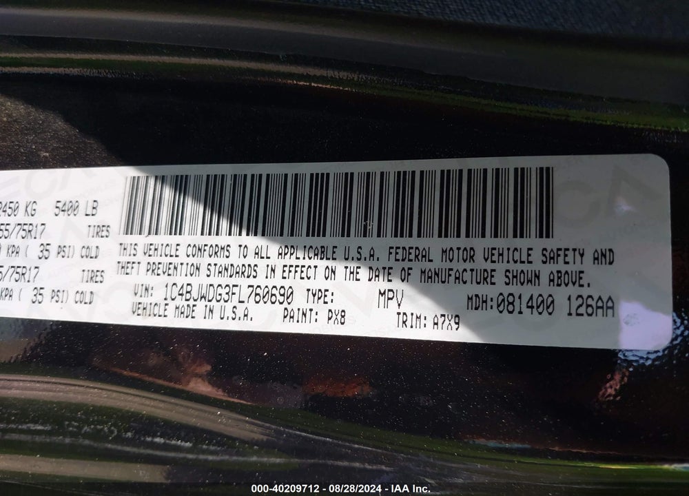 2015 JEEP WRANGLER UNLIMITED SPORT VIN: 1C4BJWDG3FL760690