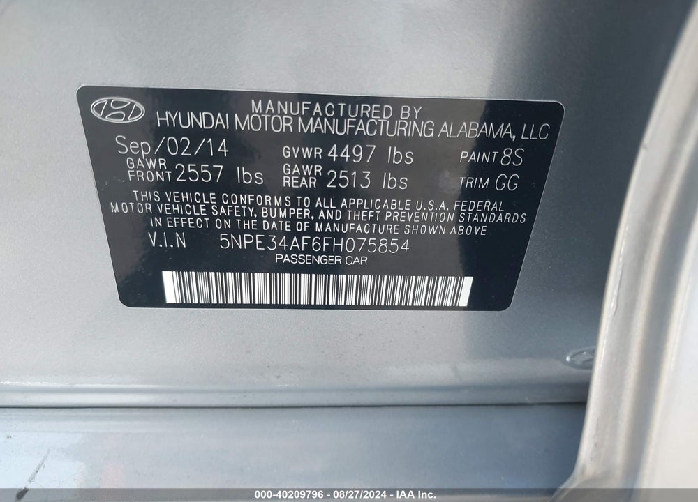 2015 HYUNDAI SONATA SPORT VIN: 5NPE34AF6FH075854