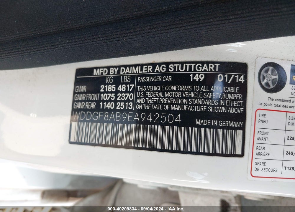 2014 MERCEDES-BENZ C 300 LUXURY 4MATIC/SPORT 4MATIC VIN: WDDGF8AB9EA942504