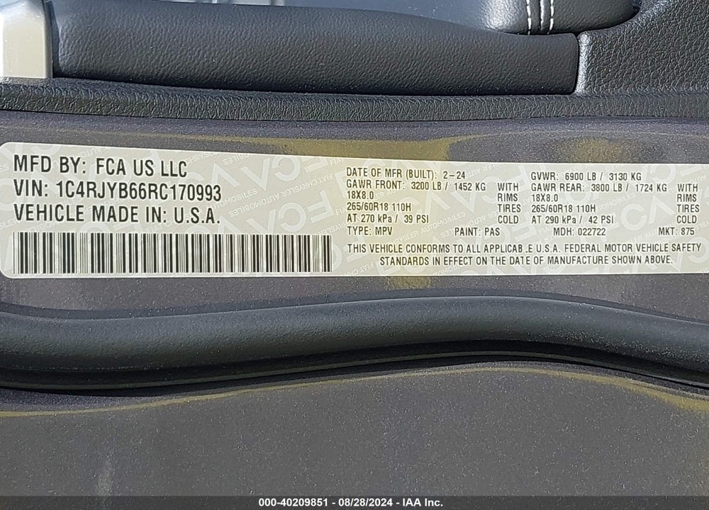 2024 JEEP GRAND CHEROKEE 4XE VIN: 1C4RJYB66RC170993