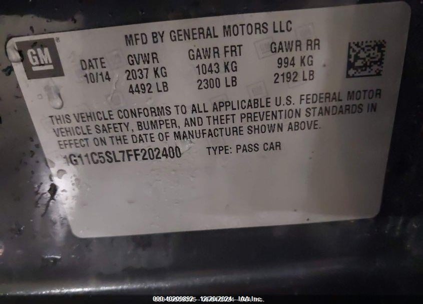 2015 CHEVROLET MALIBU VIN: 1G11C5SL7FF202400