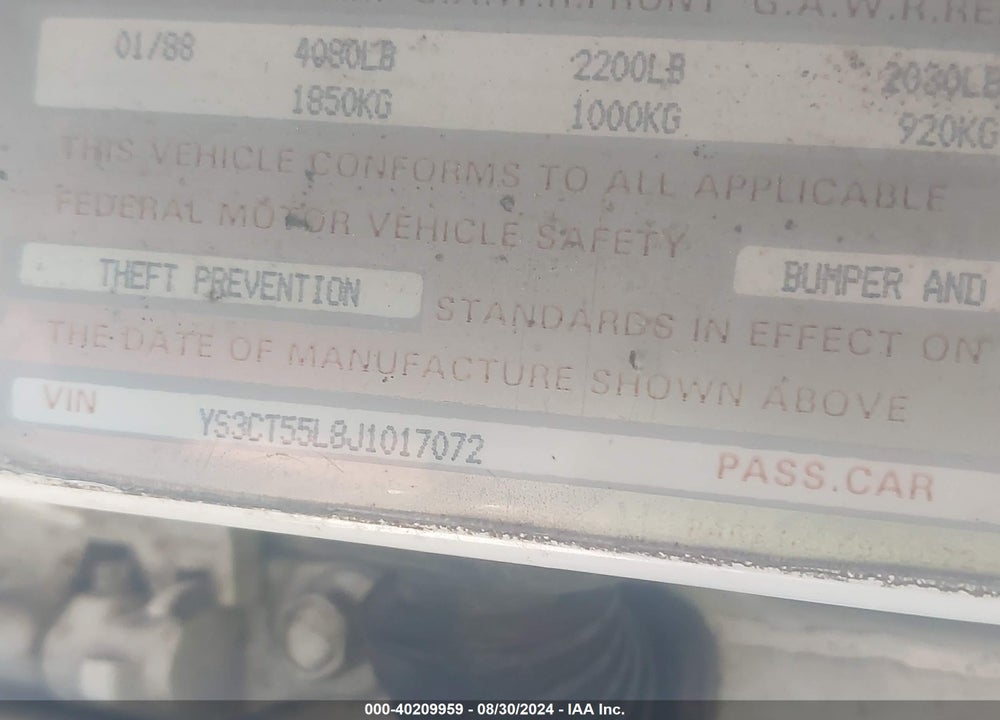 1988 SAAB 9000 VIN: YS3CT55L8J1017072