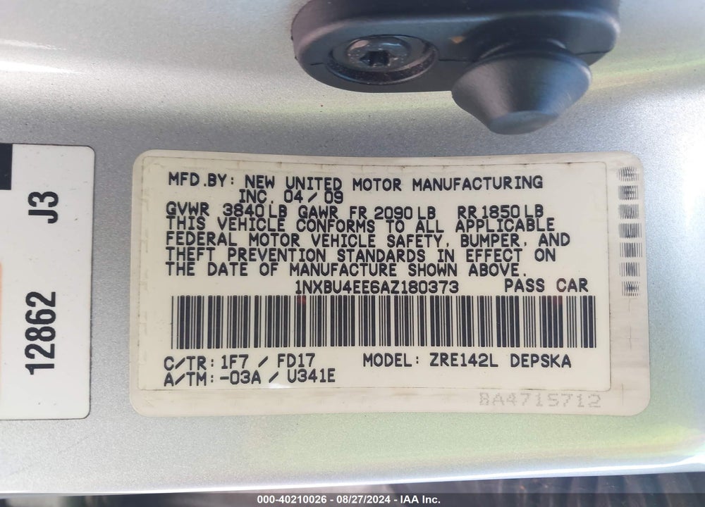2010 TOYOTA COROLLA S VIN: 1NXBU4EE6AZ180373