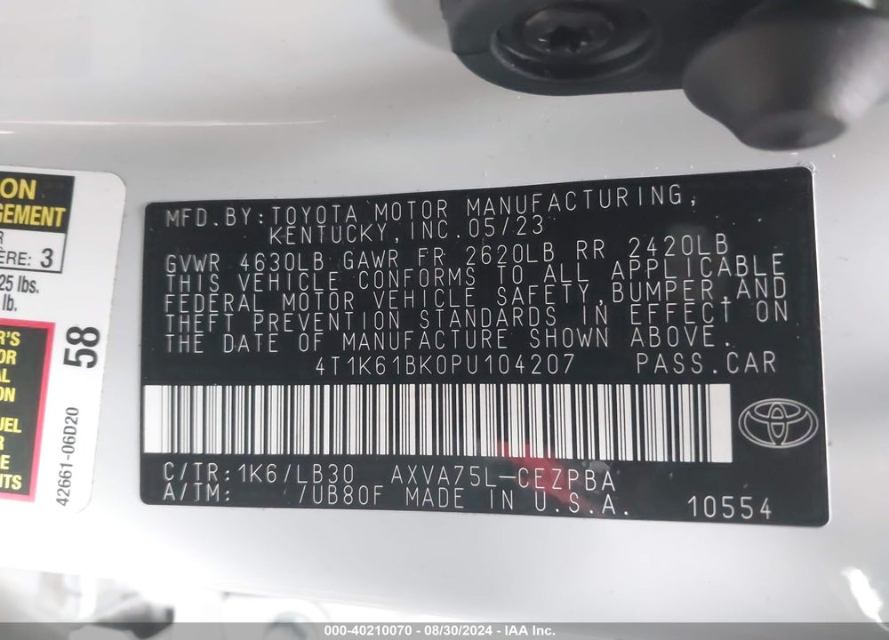 2023 TOYOTA CAMRY XSE AWD VIN: 4T1K61BK0PU104207