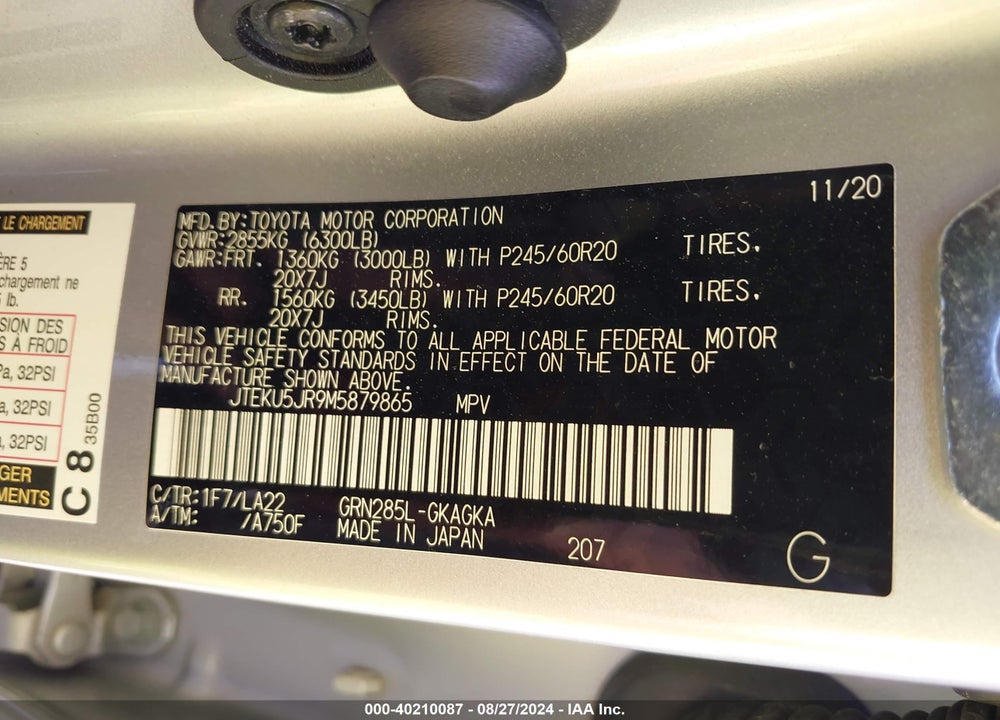2021 TOYOTA 4RUNNER LIMITED VIN: JTEKU5JR9M5879865