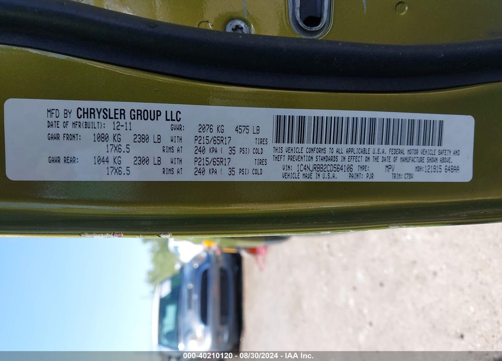 2012 JEEP PATRIOT SPORT VIN: 1C4NJRBB2CD564106