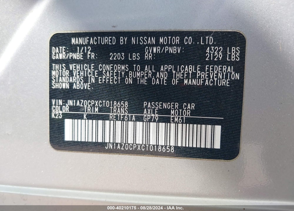 2012 NISSAN LEAF VIN: JN1AZ0CPXCT018658