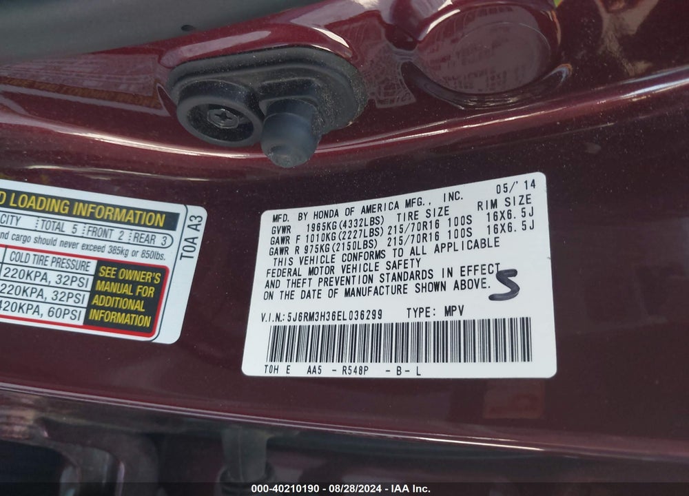 2014 HONDA CR-V LX VIN: 5J6RM3H36EL036299