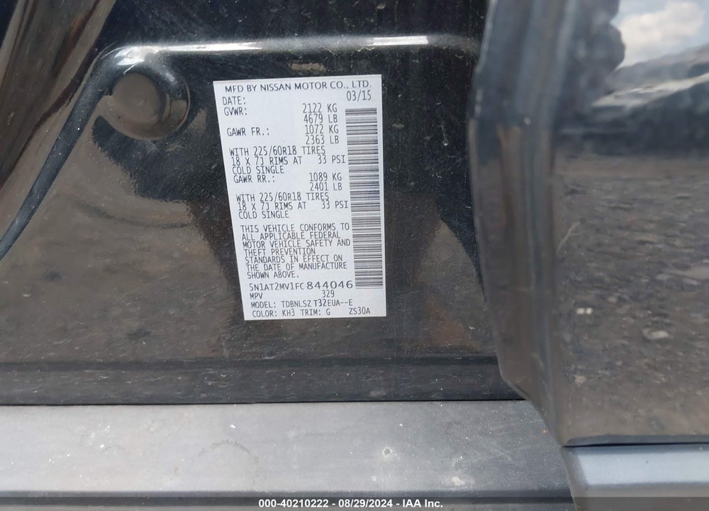 2015 NISSAN ROGUE SL VIN: 5N1AT2MV1FC844046