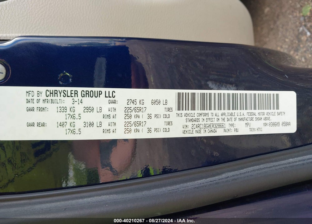 2014 CHRYSLER TOWN & COUNTRY TOURING VIN: 2C4RC1BG0ER328661