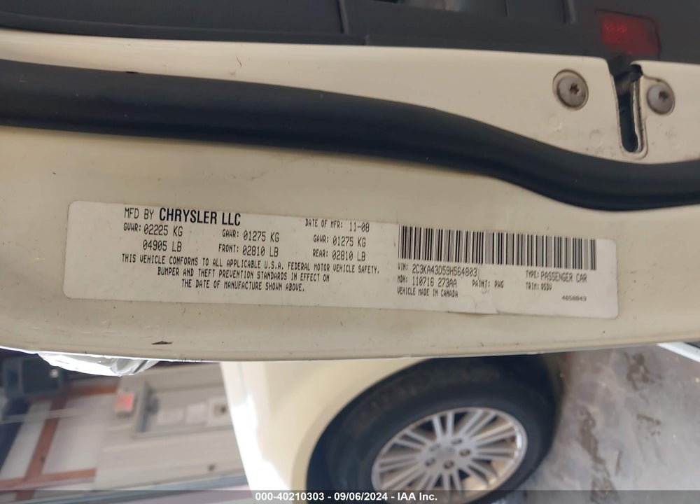 2009 CHRYSLER 300 LX VIN: 2C3KA43D59H564803