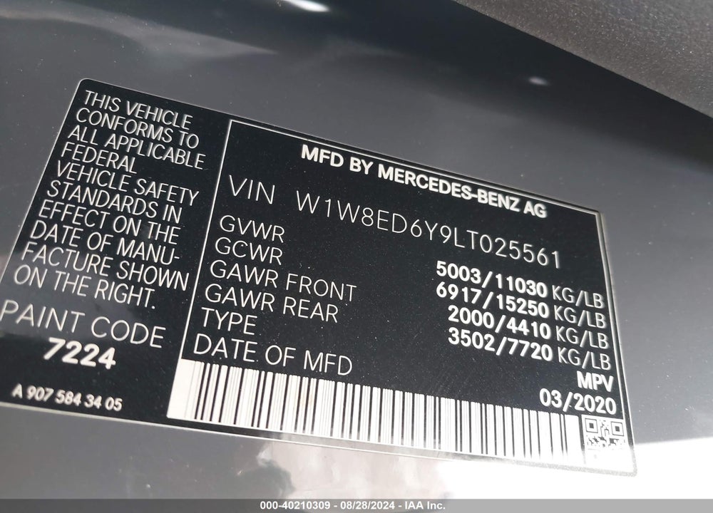 2020 MERCEDES-BENZ SPRINTER 3500XD HIGH ROOF V6 VIN: W1W8ED6Y9LT025561