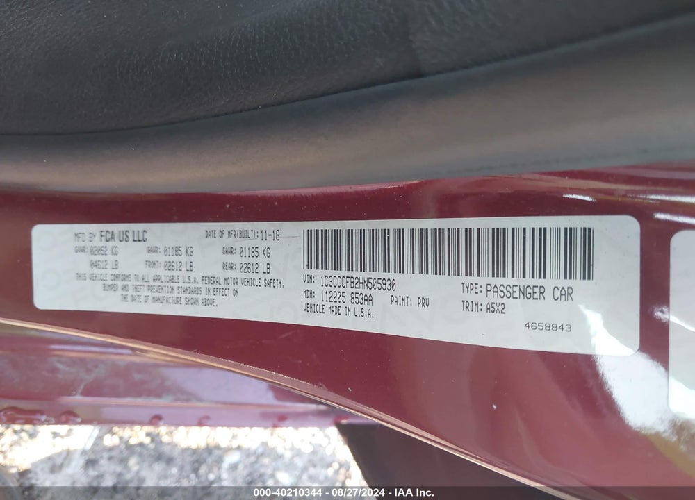 2017 CHRYSLER 200 TOURING VIN: 1C3CCCFB2HN505930