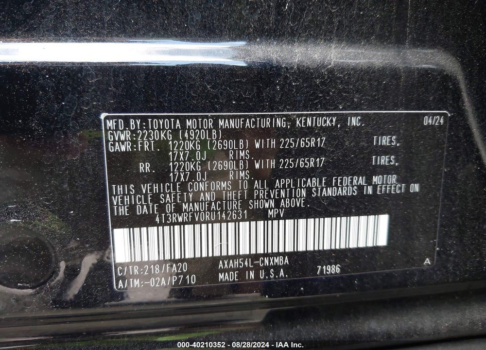 2024 TOYOTA RAV4 HYBRID XLE VIN: 4T3RWRFV0RU142631