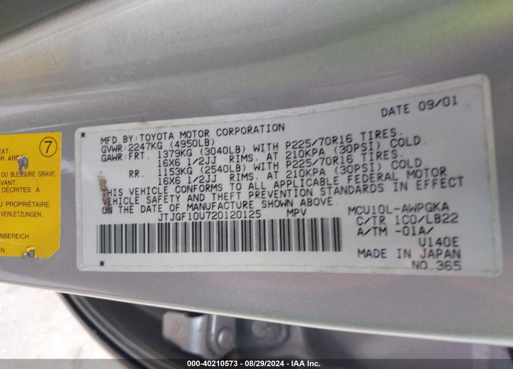 2002 LEXUS RX 300 VIN: JTJGF10U720120125
