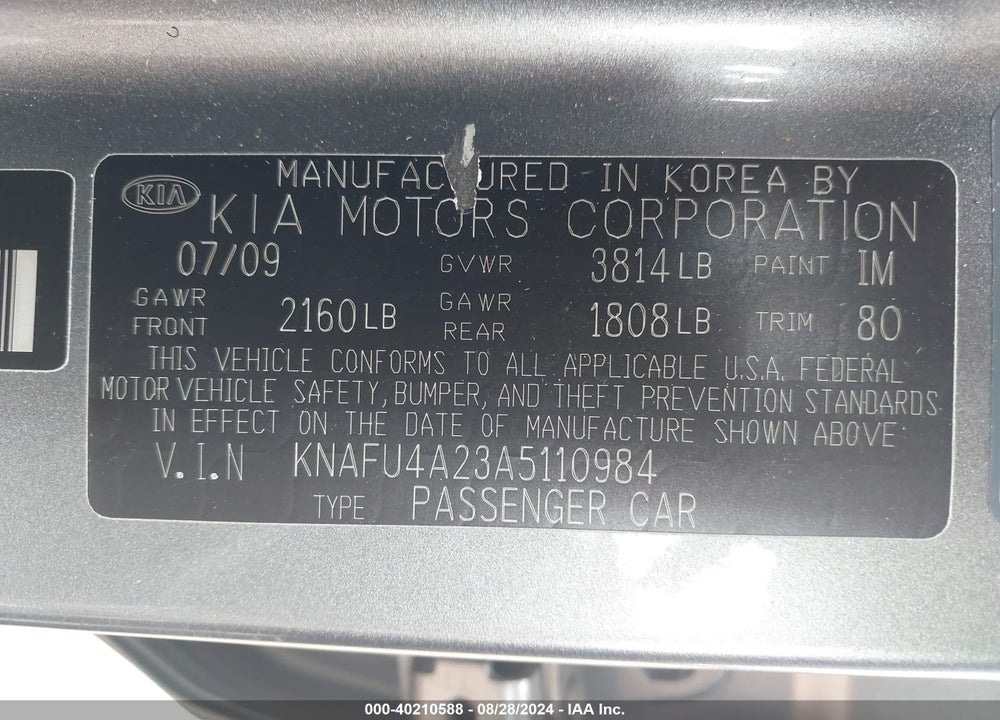2010 KIA FORTE EX VIN: KNAFU4A23A5110984