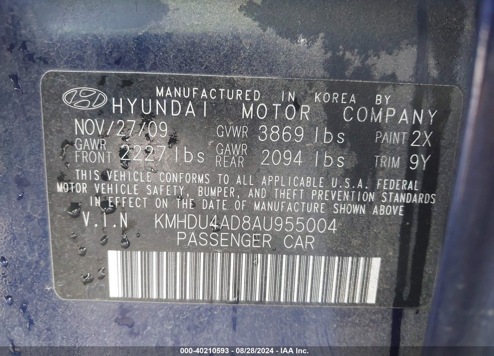 2010 HYUNDAI ELANTRA GLS VIN: KMHDU4AD8AU955004
