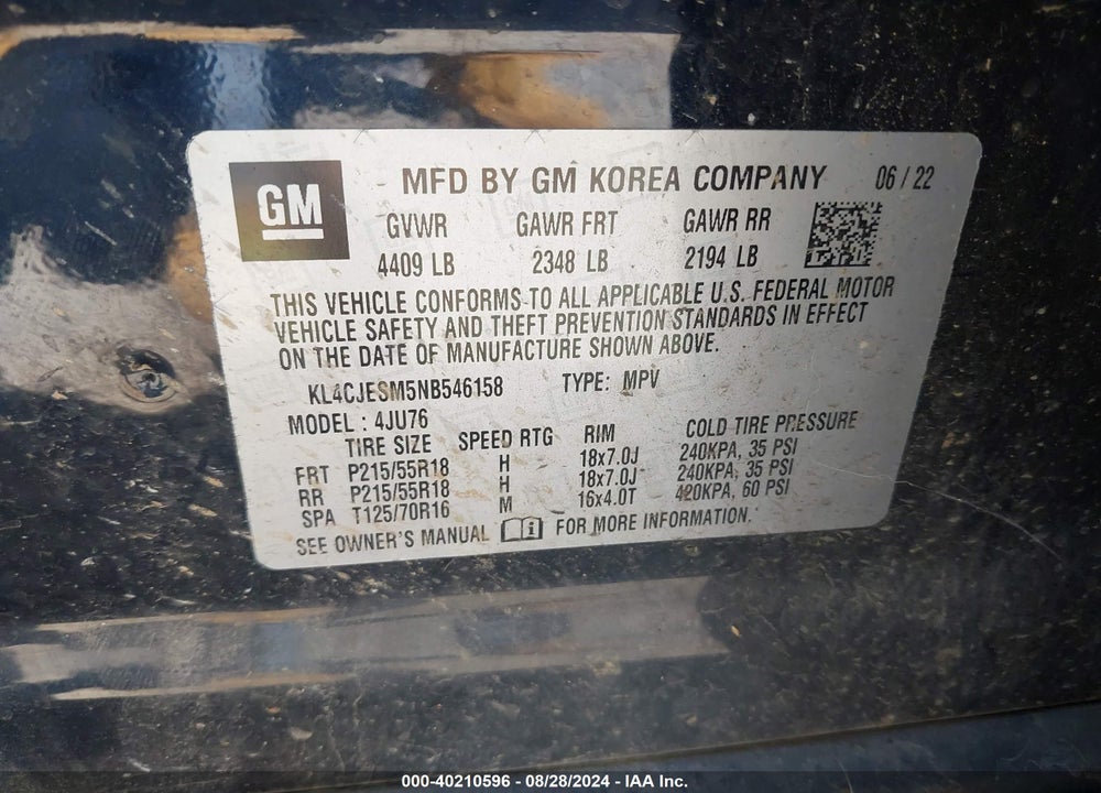 2022 BUICK ENCORE AWD PREFERRED VIN: KL4CJESM5NB546158