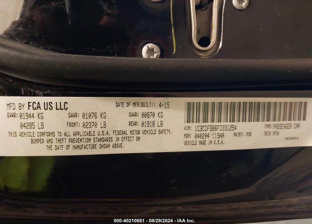 2015 DODGE DART SXT VIN: 1C3CDFBB6FD331254