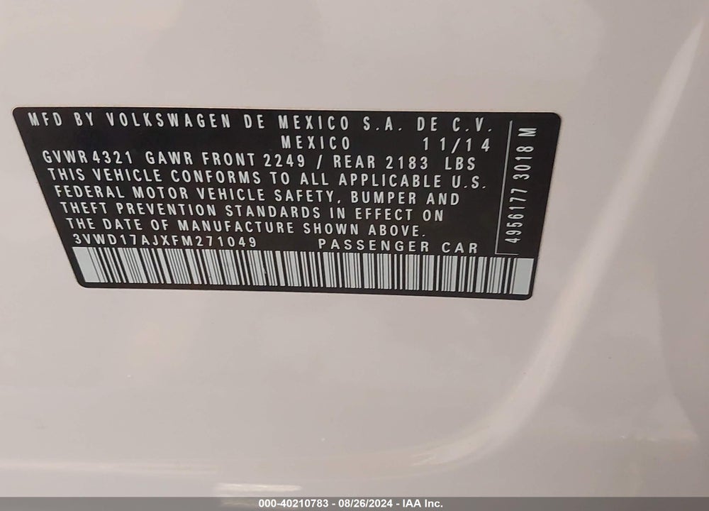 2015 VOLKSWAGEN JETTA 1.8T SE VIN: 3VWD17AJXFM271049
