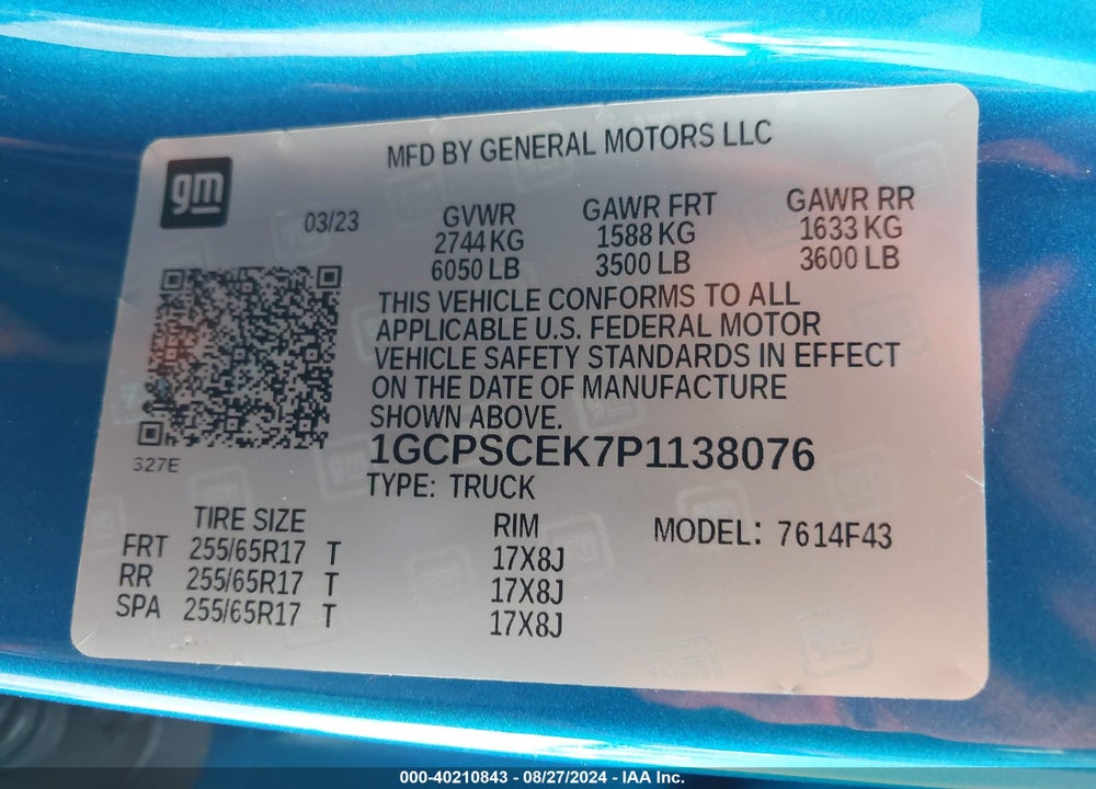 2023 CHEVROLET COLORADO 2WD SHORT BOX LT VIN: 1GCPSCEK7P1138076