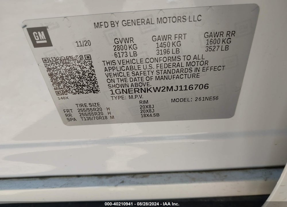 2021 CHEVROLET TRAVERSE FWD HIGH COUNTRY VIN: 1GNERNKW2MJ116706