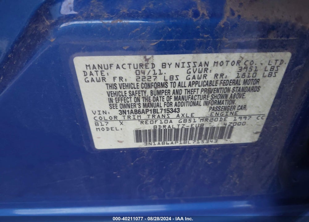 2011 NISSAN SENTRA 2.0SR VIN: 3N1AB6AP1BL715343