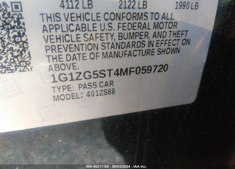 2021 CHEVROLET MALIBU FWD RS VIN: 1G1ZG5ST4MF059720