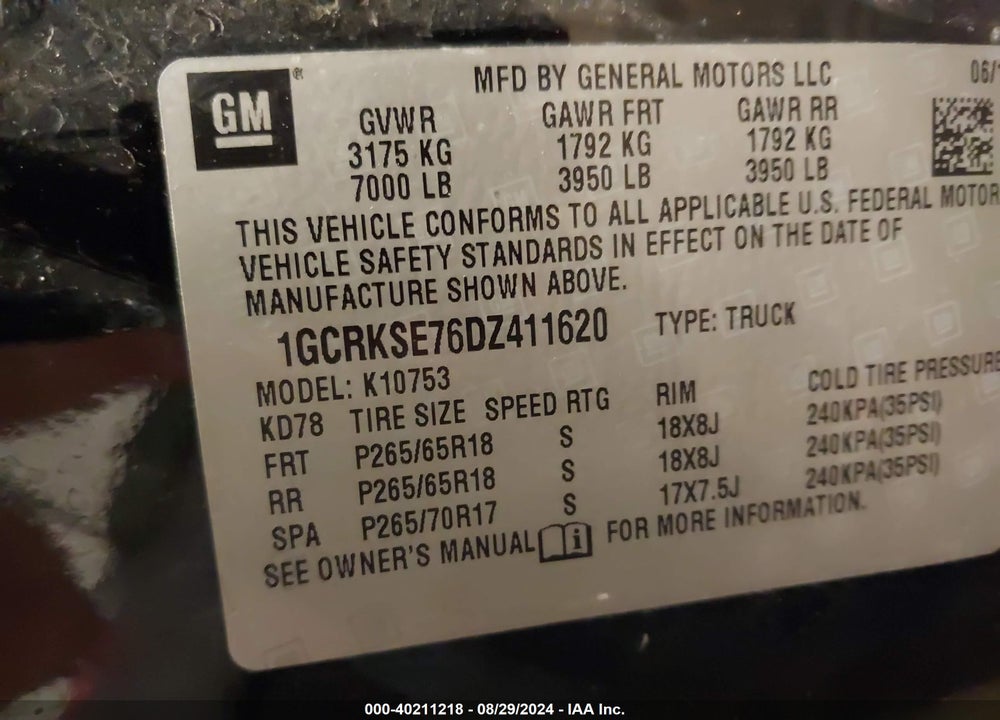 2013 CHEVROLET SILVERADO 1500 LT VIN: 1GCRKSE76DZ411620