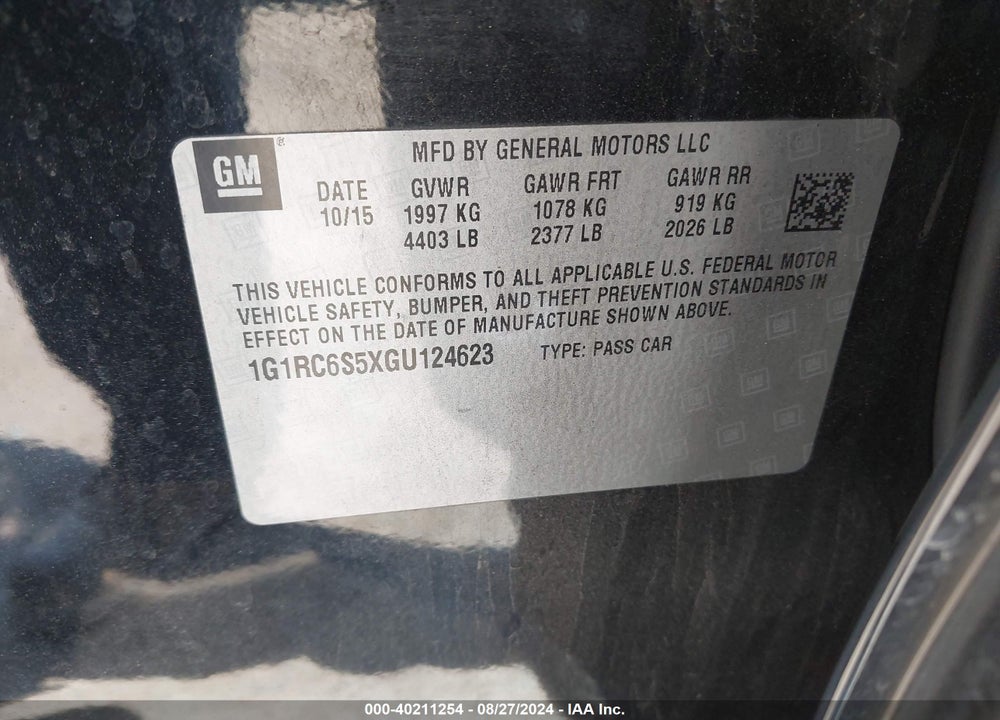 2016 CHEVROLET VOLT LT VIN: 1G1RC6S5XGU124623