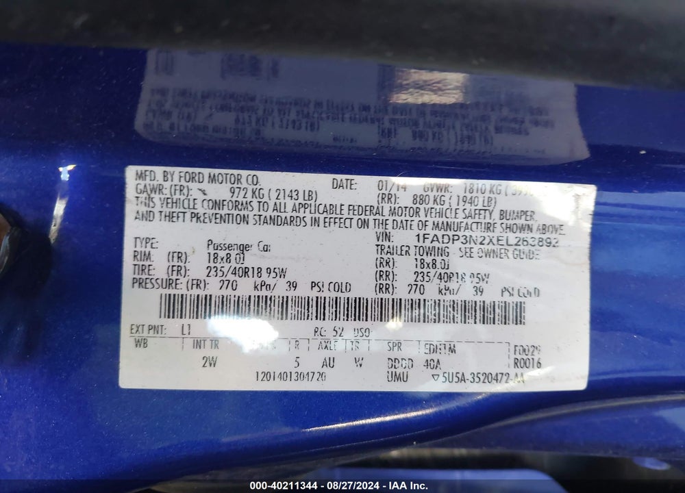 2014 FORD FOCUS TITANIUM VIN: 1FADP3N2XEL263892