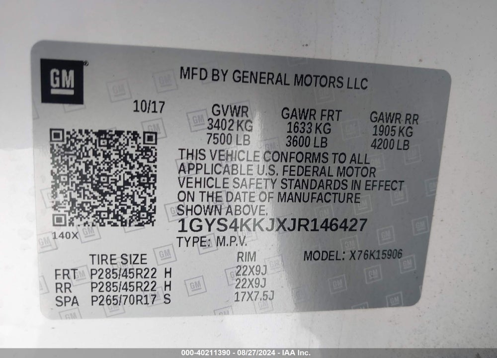 2018 CADILLAC ESCALADE ESV PLATINUM VIN: 1GYS4KKJXJR146427