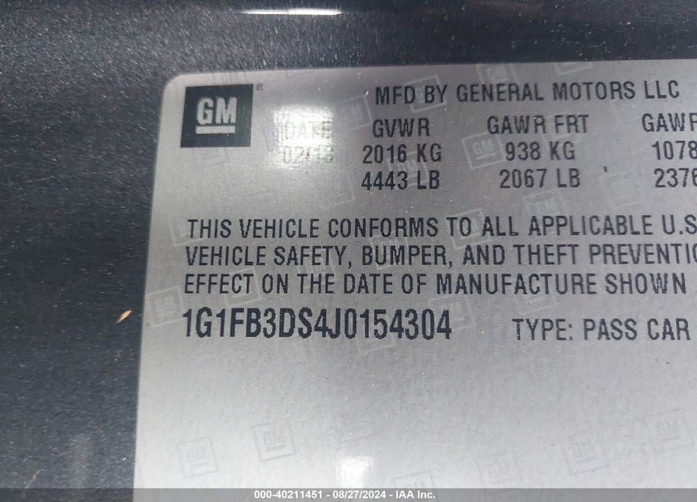 2018 CHEVROLET CAMARO 1LT VIN: 1G1FB3DS4J0154304