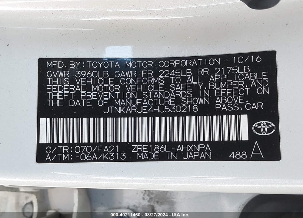 2017 TOYOTA COROLLA IM VIN: JTNKARJE4HJ530218