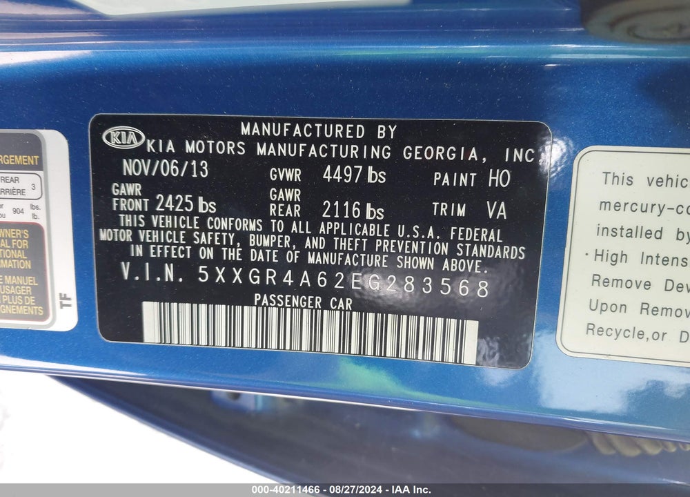 2014 KIA OPTIMA SX TURBO VIN: 5XXGR4A62EG283568