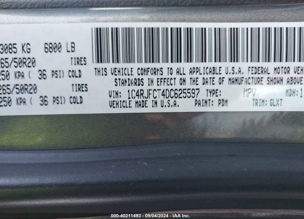 2013 GRAND JEEP  CHEROKEE OVERLAND VIN: 1C4RJFCT4DC625597