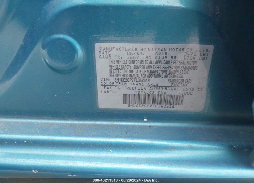 2015 NISSAN VERSA NOTE S PLUS VIN: 3N1CE2CP7FL362618