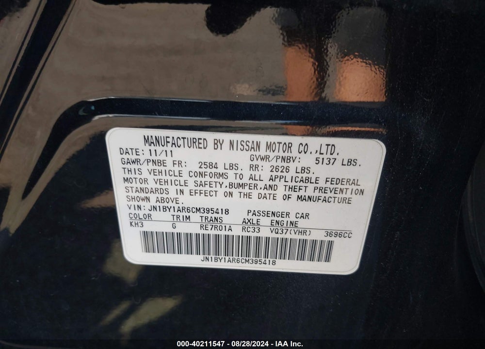 2012 INFINITI M37X VIN: JN1BY1AR6CM395418