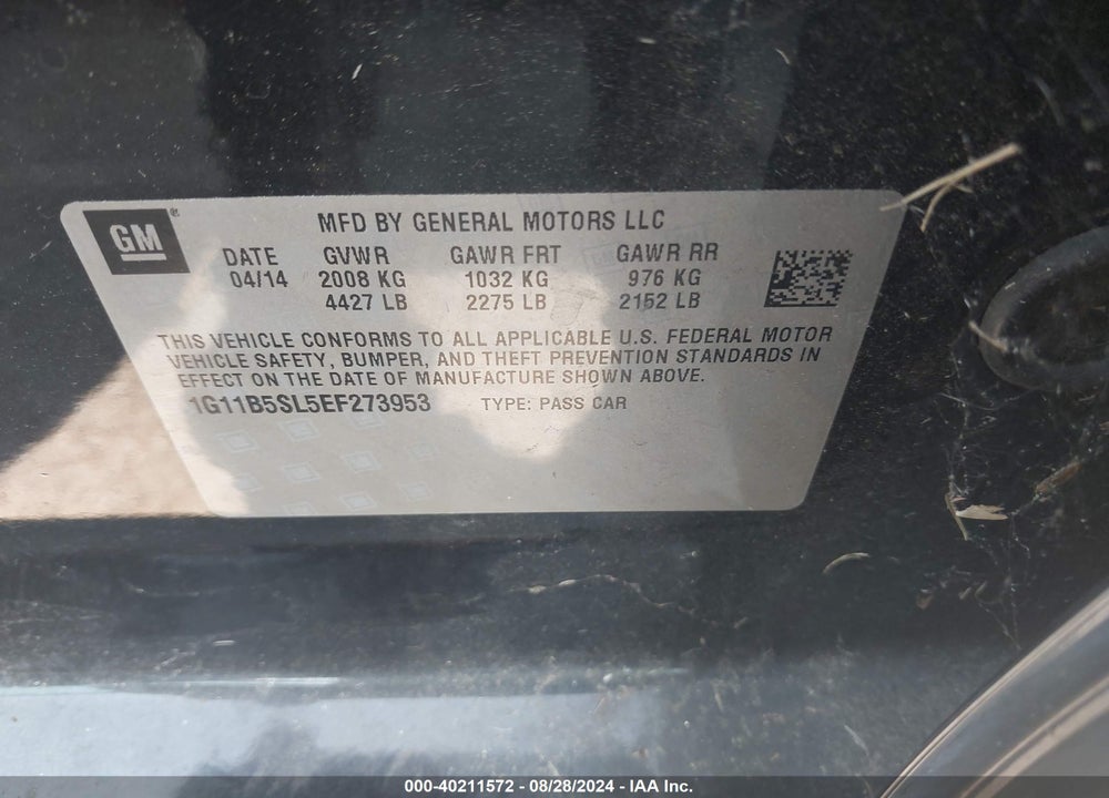 2014 CHEVROLET MALIBU 1LS VIN: 1G11B5SL5EF273953