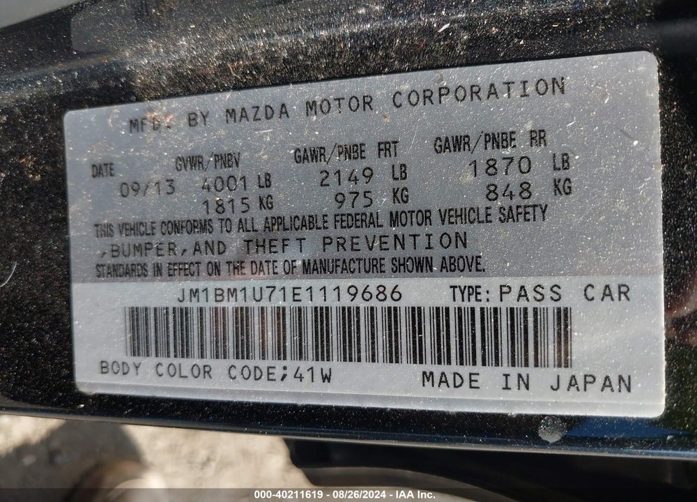 2014 MAZDA 3 I SPORT VIN: JM1BM1U71E1119686