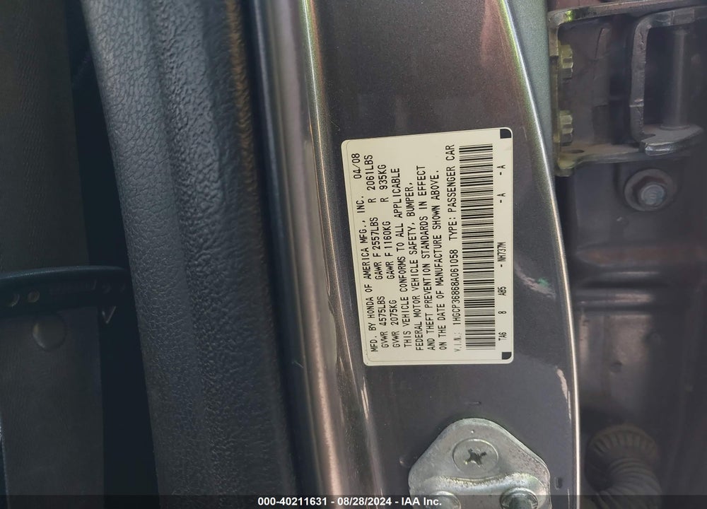 2008 HONDA ACCORD 3.5 EX-L VIN: 1HGCP36868A061058