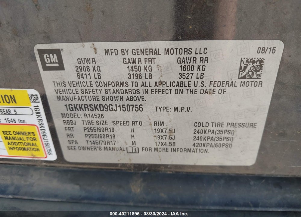 2016 GMC ACADIA VIN: 1GKKRSKD9GJ150756