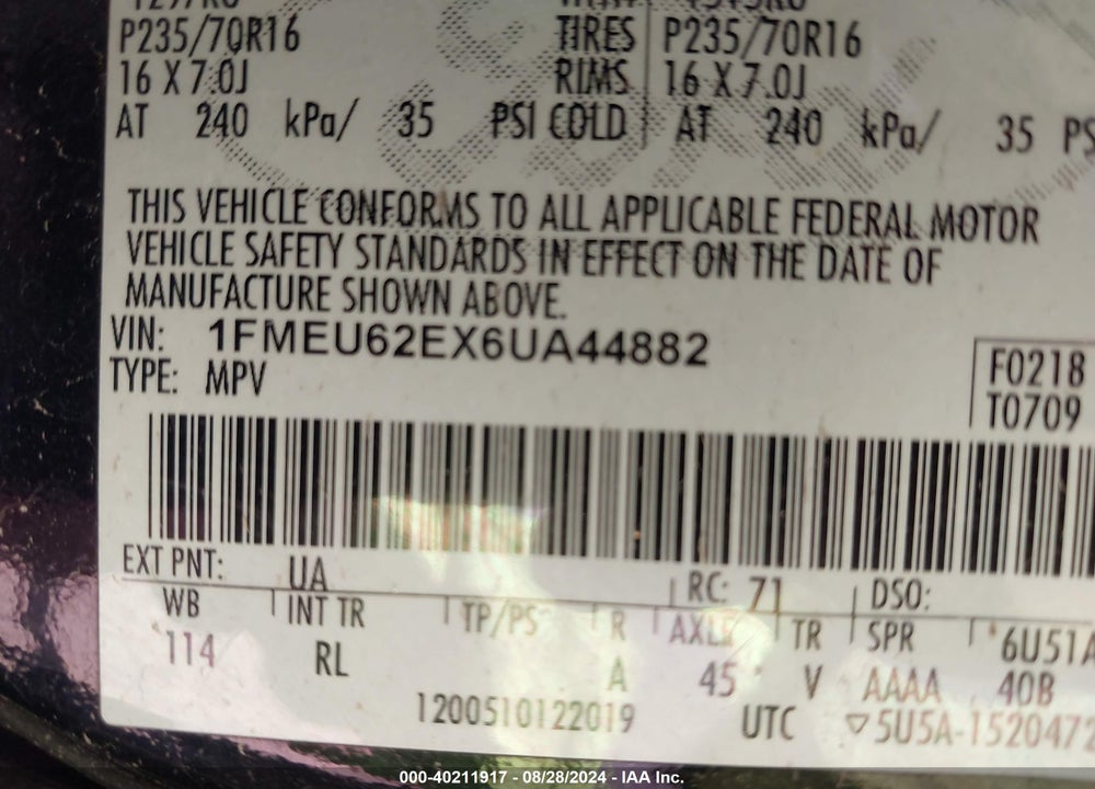 2006 FORD EXPLORER XLS VIN: 1FMEU62EX6UA44882
