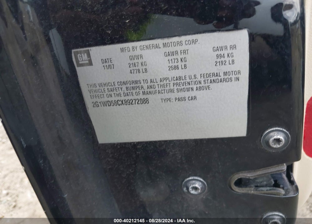 2008 CHEVROLET IMPALA  SS VIN: 2G1WD58CX89272088