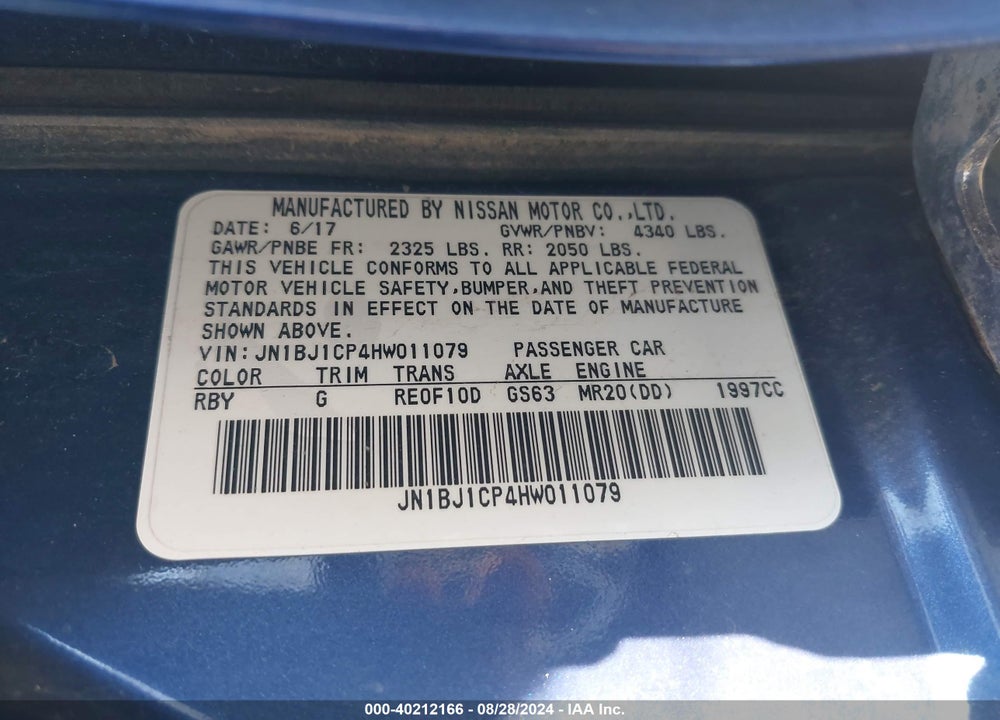 2017 NISSAN ROGUE SPORT S VIN: JN1BJ1CP4HW011079