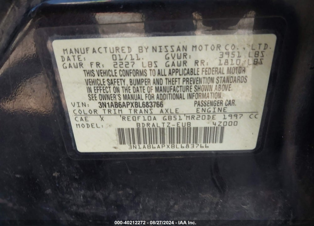 2011 NISSAN SENTRA 2.0S VIN: 3N1AB6APXBL683766