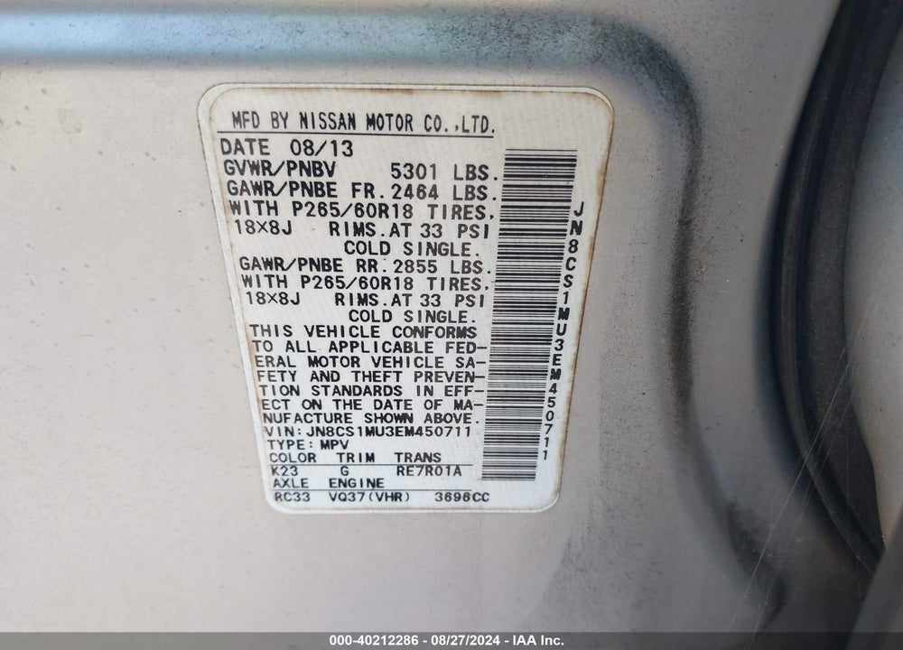 2014 INFINITI QX70 VIN: JN8CS1MU3EM450711