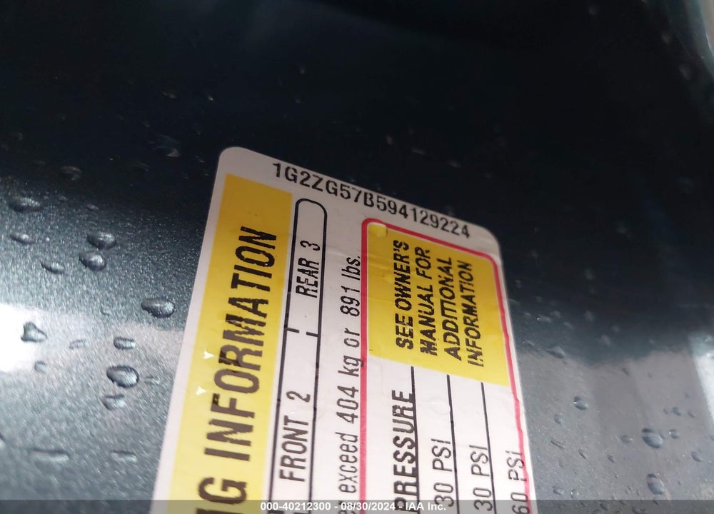2009 PONTIAC G6 VIN: 1G2ZG57B594129224