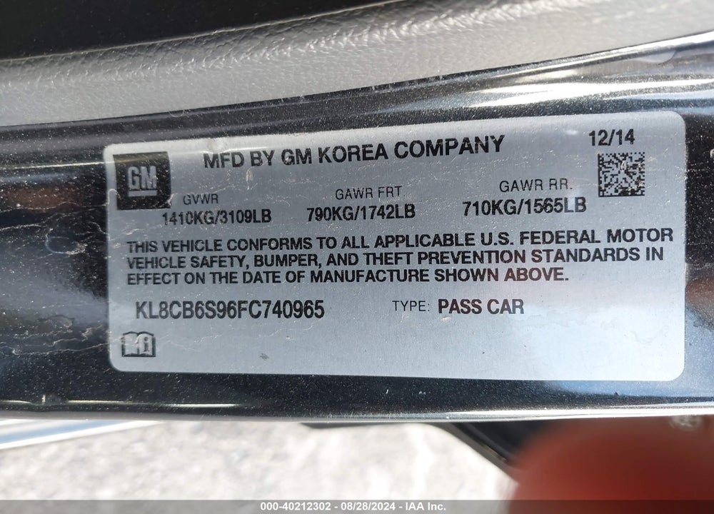 2015 CHEVROLET SPARK LS CVT VIN: KL8CB6S96FC740965